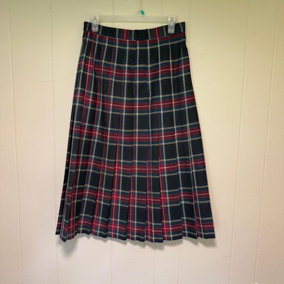 Womens Vintage Plaid Pleated Midi Skirt Dark Academia Old Money University - Picture 12 of 12